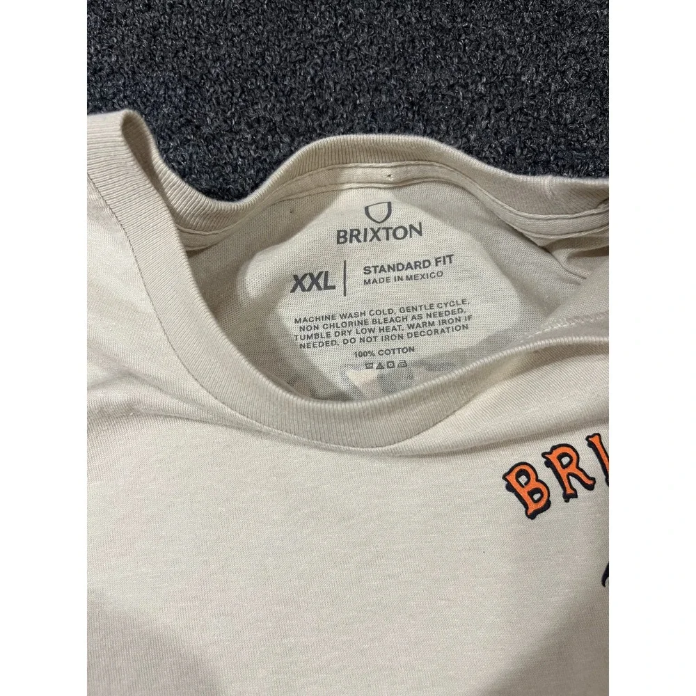 Brixton Mens Graphic T Shirt Beige‎ Long Sleeve Skull Print XXL